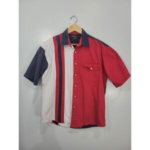 Rustler by Wrangler Mens Colorblock Western Pearl Snap Shirt Red White Blue L